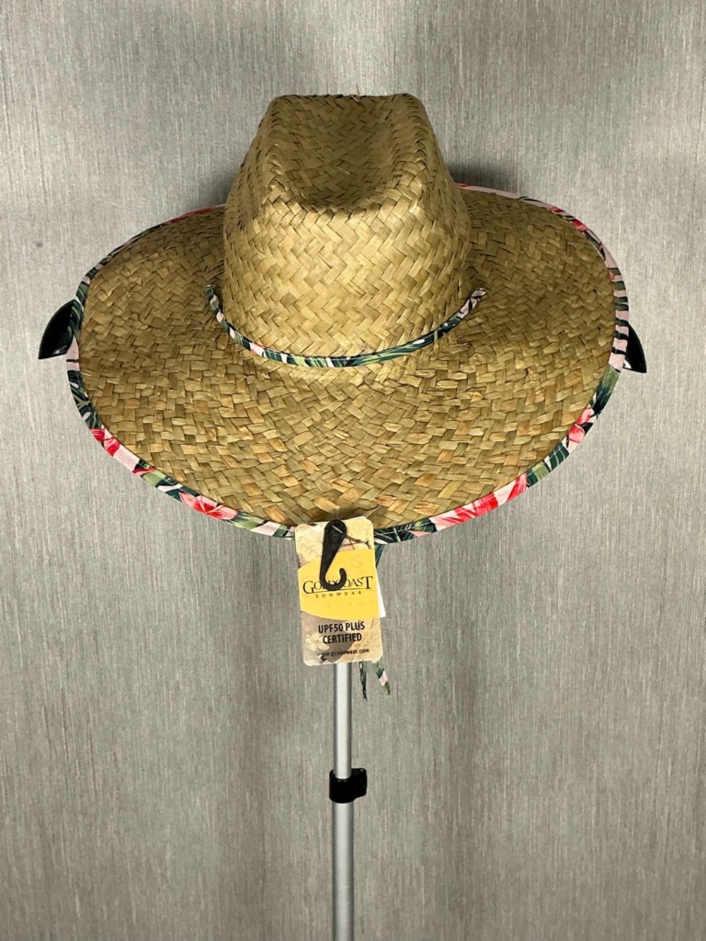 Gold Coast Straw Sun Hat with Floral Trim - Natural
